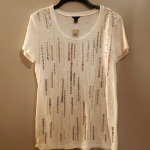 Ann Taylor, White short sleeve swoop neck. Silver